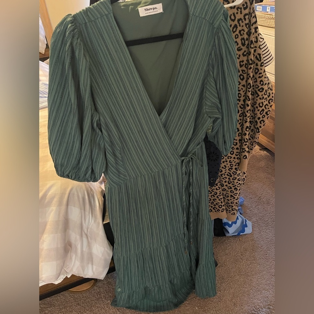 Showpo Green Striped Long Sleeve Dress